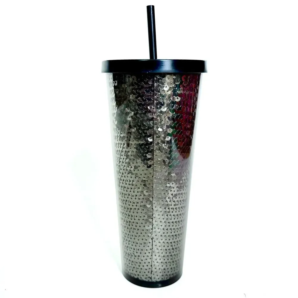 STARBUCKS 24oz TUMBLER LIMITED EDITION BEST MOST FAVORITE SILVER SEQUINS